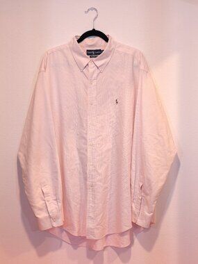 Ralph Lauren Men's Pink White Striped Long Sleeve Button Down Shirt Size XXL